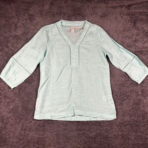 Joie XS Tunic Blue 100% LINEN Tunic Top Blouse Pullover Embroidered Boho